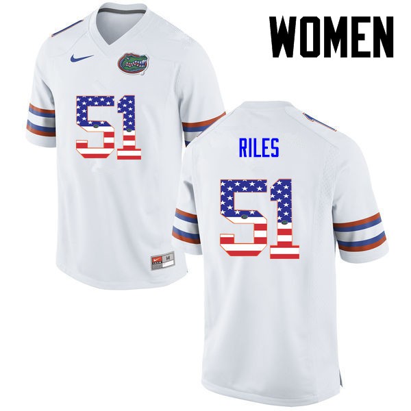 Florida Gators Women #51 Antonio Riles College Football USA Flag Fashion White